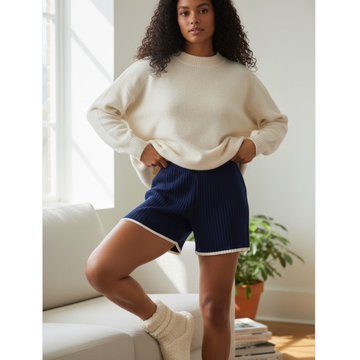 Matthew Bruch Rib Knit Lounge Shorts Women's Size 2 S Blue Cozy